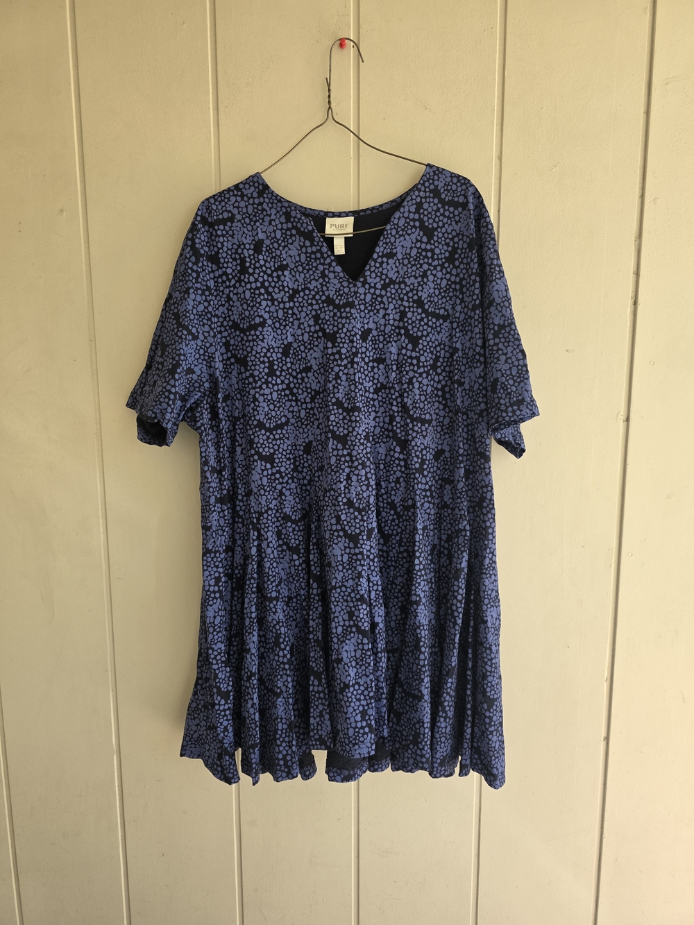 Pure Ulla Popken Blue Dot Print Short Sleeve Tunic Flared A Line Shirt sz 20/22
